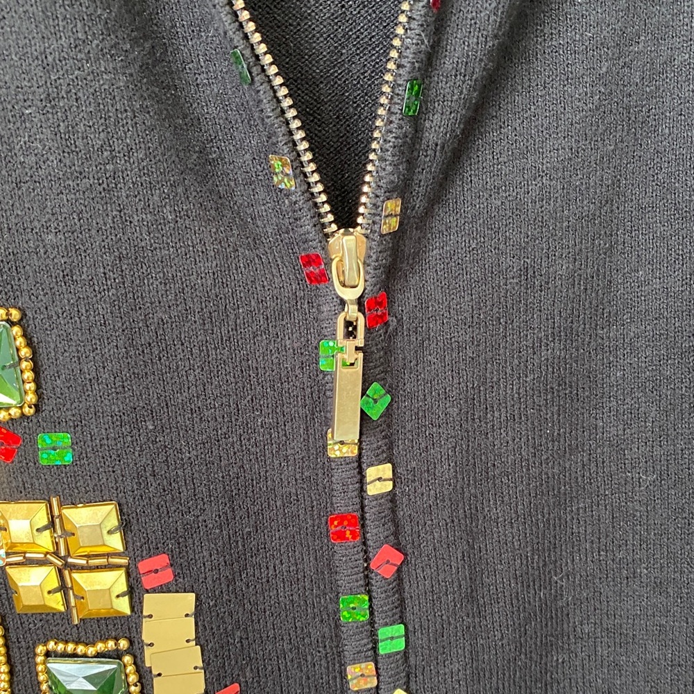 Festive Black Cardigan with Gold and Red Accents - Picture 6 of 8